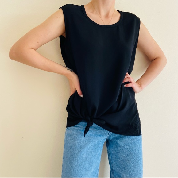 All Saints Women's Black Tie Front Heny Sleeveless Loose Fit Blouse Top - Picture 3 of 9
